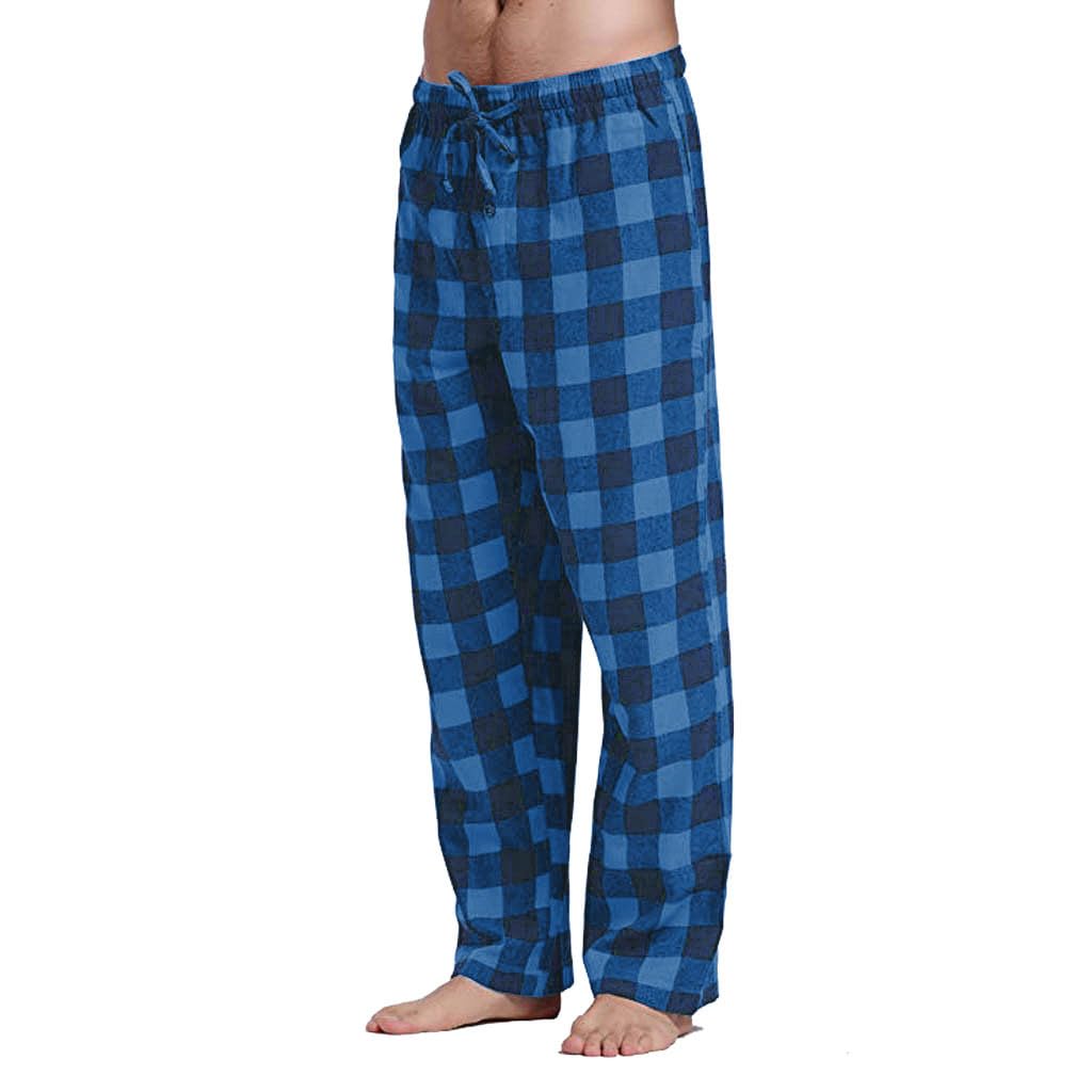 Herren Pyjamahose Lang Slim Fit - Karierte Schlafhose Mit Kordelzug & Elastischer Taille