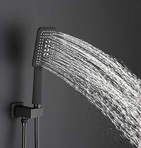 Esnbia 10 Inch Ceiling Mount Matte Black Shower System Bathroom Luxury Rain Mixer Shower Combo Set Ceiling Rainfall Shower Head System (Rough in Shower Faucet Vlave Include)