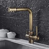CRODY Grifo de Cocina de Latón Antiguo 3 Vías Puro Grifo Filtrado...