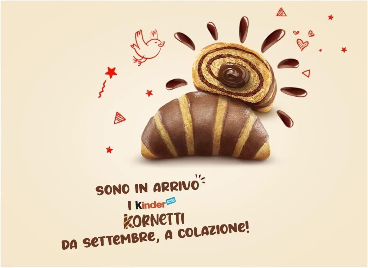 Italian Gourmet Lot 3x Kinder Kornetti Cioccolato – Cornets briochés moelleux fourrés au chocolat, viennoiserie emballée pour petit-déjeuner & goûter, snack sucré 3 x 252 g + Italian Gourmet Polpa