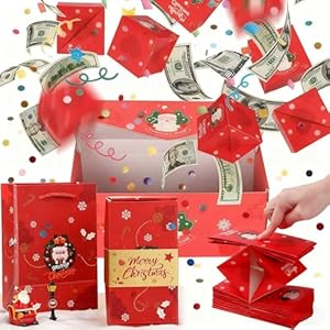 Caja de regalo sorpresa de 16 piezas, explosión para dinero, caja de regalo sorpresa de Feliz Navidad, explosión para dinero, caja de sorpresa plegable de lujo para Navidad (rojo)