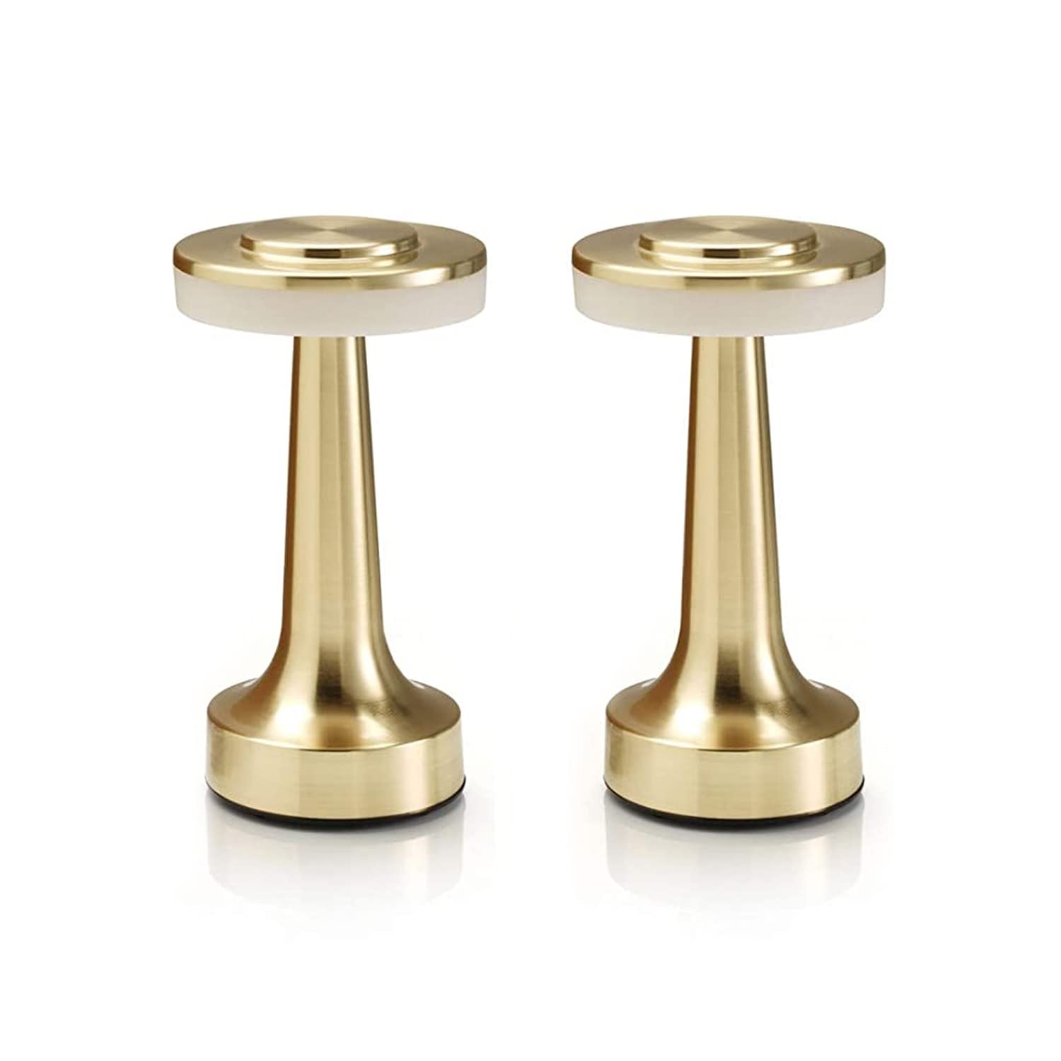 Auraglow Satin Brass Rechargeable Touch Control Cordless Led Table Lamp - Perfect For Bedside Tables, Hotels And Restaurants - Twin Pack