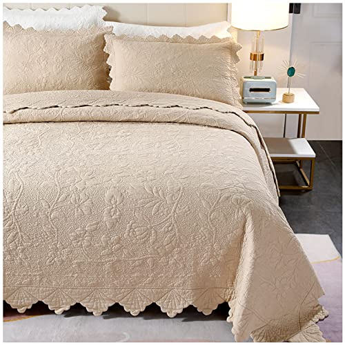 ZTGL Boutí Colchas Acolchadas Sábanas 100% Algodón Reversible Edredón Bordado Multifunción Edredones Ropa de Cama de 3 Piezas Cubrecamas con 2 Fundas de Almohada,Beige,230x250cm