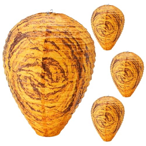 Yuvrwink 4 Pack Paper Wasp Nest Decoy Hanging Wasp for Hornet Nest for Wasps Yellow