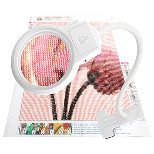 Kulannder LED Magnifying Lamp for Diamond Painting Tools, 4X & 6X Magnifier LED Light with Clip and Flexible Neck for 5D Diamond Painting and Cross Stitch Tool Accessory Magnifier Lamp, White…