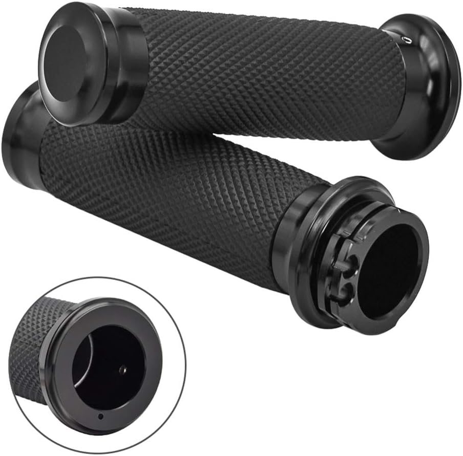 Benlari Black Hand Grips 1 Inch Motorcycle Handlebar Grips Cable Throttle Compatible with Harley Davidson Sportster Touring Dyna Softail 883 1200