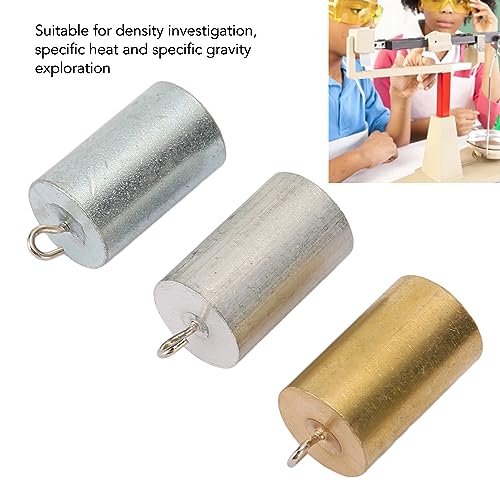 Image of 3Pcs Metal Density Blocks,Metal Block Cylinder Set with Hooks, Copper, Iron, Aluminum for Density Investigation, Specific Gravity,Collectible,Specific Heat Experiment