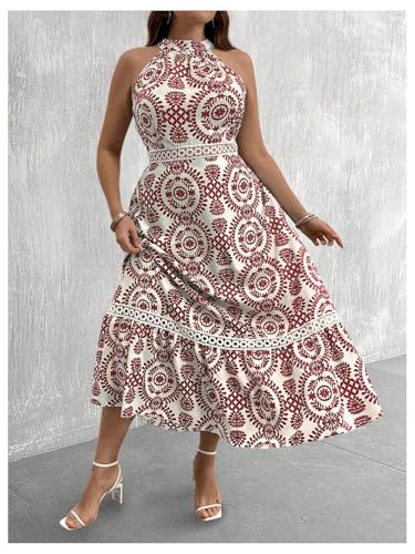 Image of Floerns Women's Plus Size Boho Sleeveless Halter Neck Tie Back A Line Long Dress