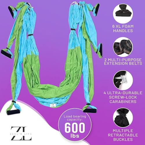 ZEAL'N LIFE Yoga Swing, Aerial Silks, Yoga Hammock for Outdoor Inversion Therapy Flying Sling Set, Aerial Yoga Hammock, Yoga Swings For Indoor Use with Ceiling Mount Accessories (Yoga Swing Green)