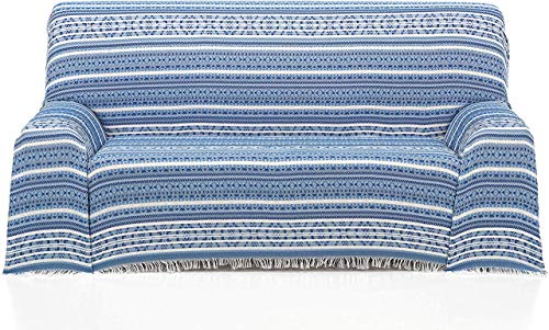 BENEDETTAHOME Colcha Foulard Multiusos Jacquard Modelo Amaya para sofá y para Cama, Algodón-Poliéster, 180x285 cms. Azul.