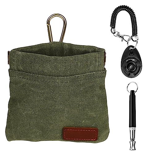 Dog Treat Pouch Training Kit, Small Puppy Treat Bag with Clip for Leash, Hands Free Auto Closure Pouches with Dog Clicker and Silent Whistle for Pet Training