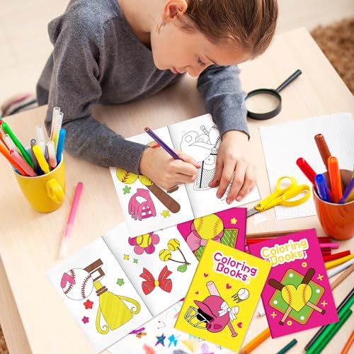 Image of Softball Coloring Books for Kids - 24Pcs Bulk Softball Mini Coloring Booklet Sports Ball Theme DIY Art Drawing Book for Toddlers Birthday Summer Party Favor Classroom Reward Gift Art Activity Supplies