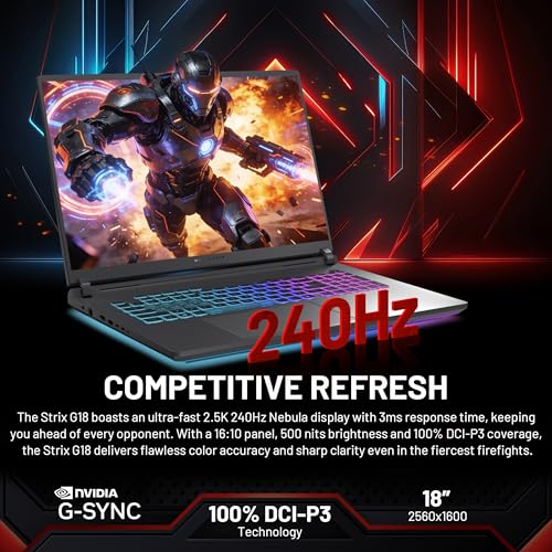 Image of ASUS ROG Strix G18 18 inch WQXGA 240Hz Gaming Laptop, GeForce RTX 5070 8GB, Intel Ultra 9 275HX, 32GB DDR5, 2TB Storage (1TB SSD & 1TB Docking Station Set), Backlit Keyboard, IR Camera, Win11 Pro, Gray