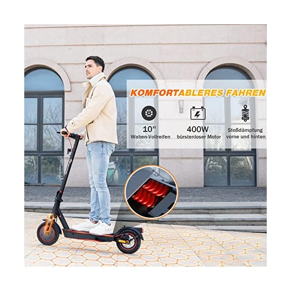 EVERCROSS EV10K PRO E Scooter mit Straßenzulassung, 10'' Faltbarer Electric Scooter ABE, Elektroroller Erwachsene mit App & LED Display, 400W Motor, 10,4AH Batterie, 20 KM/H, duales Bremssystem – Bild 5