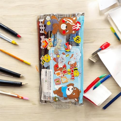 Image of Kids School 7-Piece Stationery Set (Pack of 2) | Pencil Case | Kids Design | Sky Blue | Boys & Girls | Age 4-12