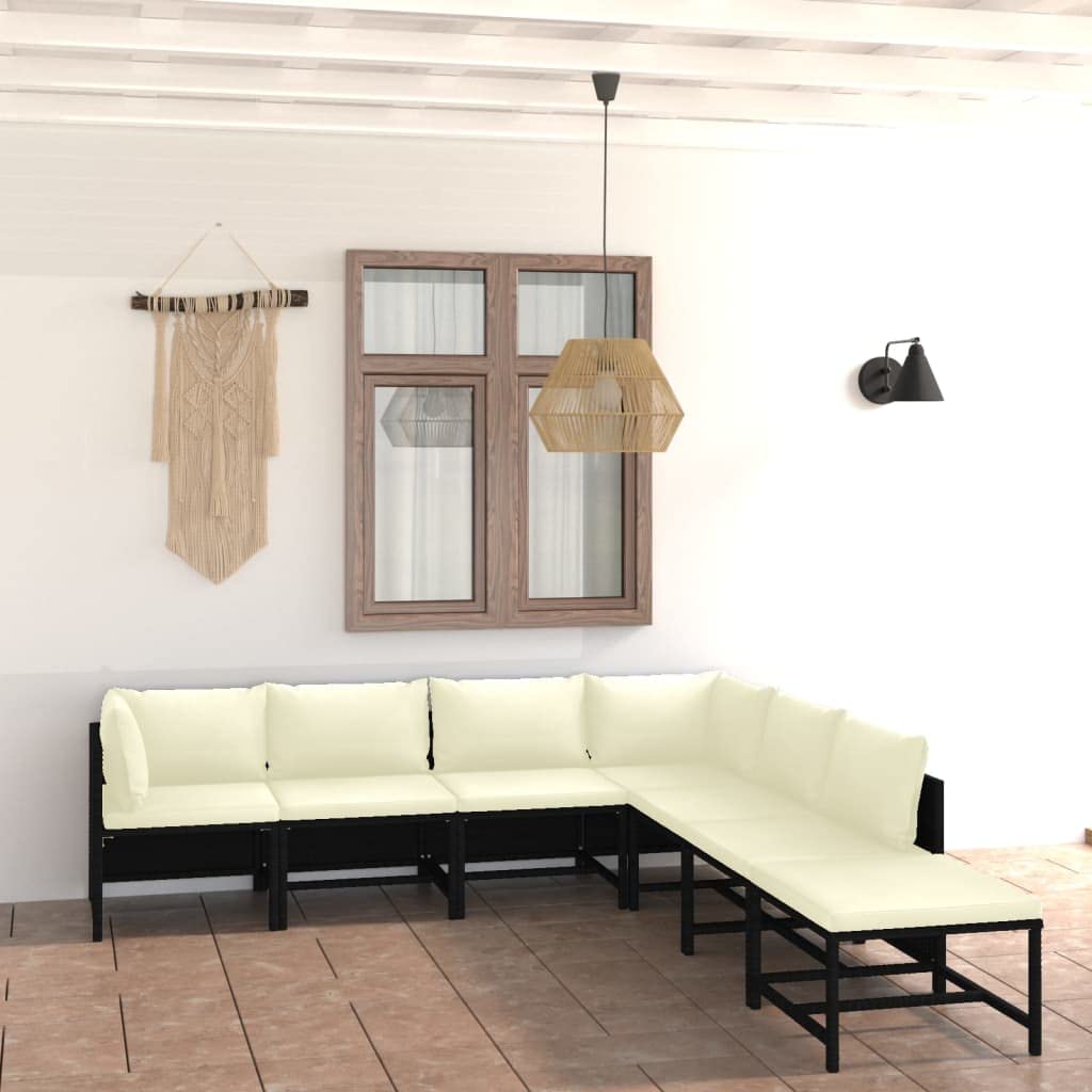 vidaXL Sofá de Jardín de 4 Plazas con Cojines Patio Terraza Balcón Salón Sala de Estar Exterior Muebles Mobiliario Almohada Ratán Sintético Negro