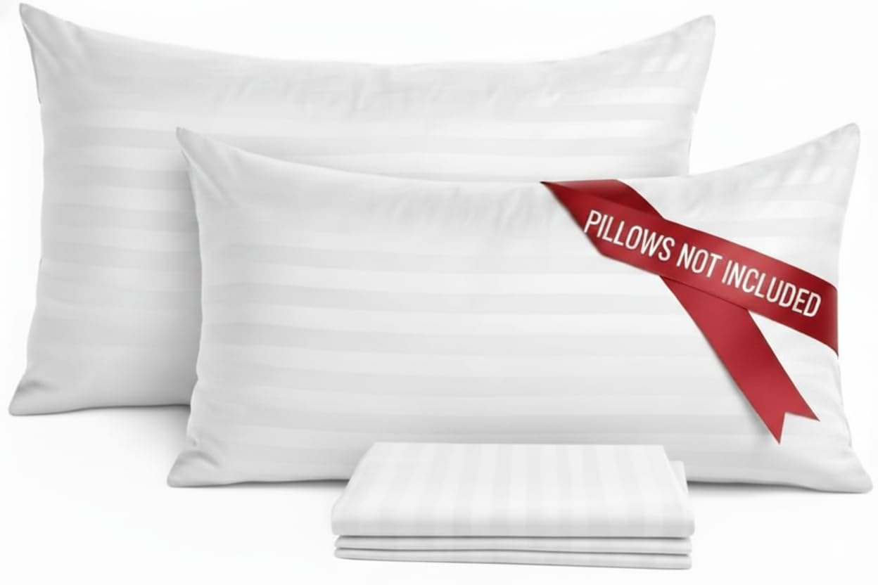 White Pillow Cases 2 Pack (Pillows Not Included)- 100% Microfiber Envelope Closure Stripe Pillow Cases 50x75cm Premium Hotel Quality Anti Allergy Pillow Cover