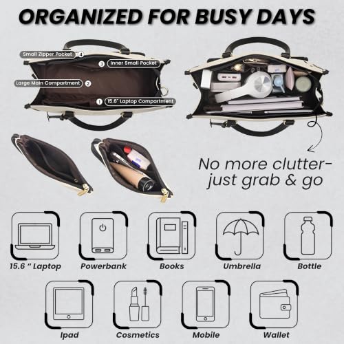 Image of OCEANEVO 2 in 1 Stylish Laptop Tote Bag for Women Office use with Insulated Lunch Bag Compartment includes Small Pouch and Luggage Tag, Laptop Handbag for Office, Travel