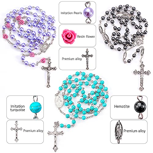 7 PCS Rosary Beads Catholic for Woman - Confirmation Gifts, 7 Day Rosary, Various Styles of Rosary Necklace Set, Cross Necklace for Women3