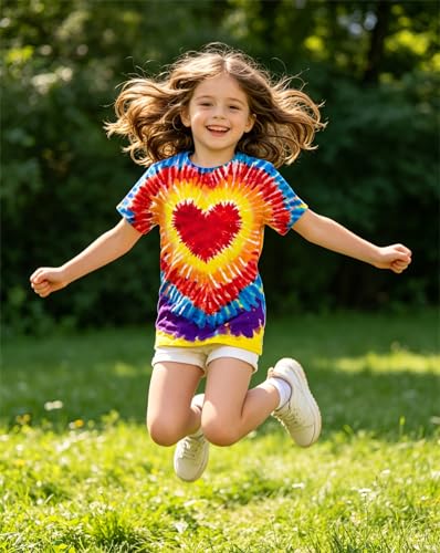 Image of SunFoucs Girls Kids Shirts Size 5-12 Tie Dye Casual Tshirt Short Sleeve Crewneck Tee Top | Short Sleeve Rainbow Tee Top