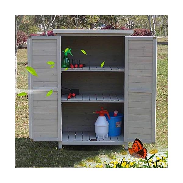 PQXOER Garten und Geräteschrank Im Freien hölzernen Werkzeugen Cabinet Garten-Aufbewahrungsbehälter Wasserdicht Locker… – Bild 3