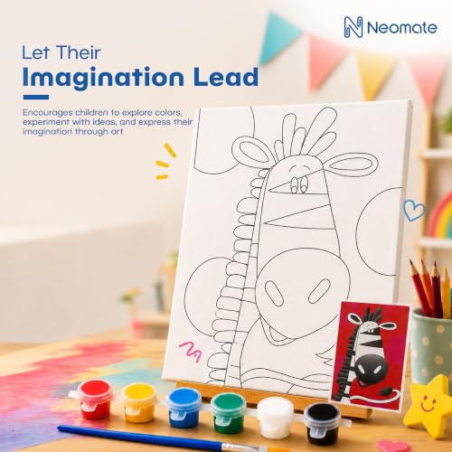 Image of Neomate Canvas Painting Kit for Kids | DIY Painting Set with 1 Printed Canvas, 6 Acrylic Paint Pots & Brush | Art and Craft Kit, Paint Kit for Kids, Birthday Gift, Return Gift, Creative Activity Set