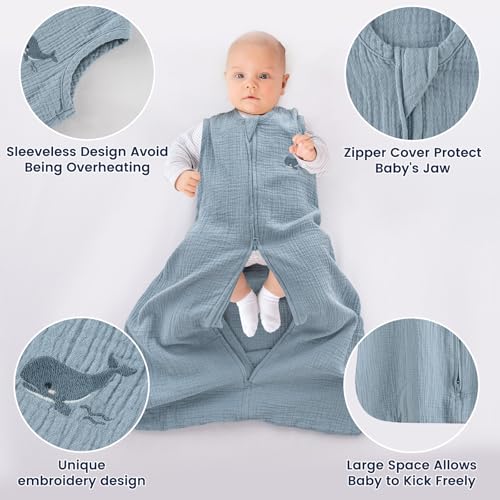 Image of PHF Soft Muslin Cotton Baby Sleep Sack 0-6 Months, 2 Pack 100% Cotton Sleeping Sack for Summer, 0.5 TOG Baby Wearable Blankets with 2-Way Zipper, Sleep Sacks for Girls Newborn, Mermaid