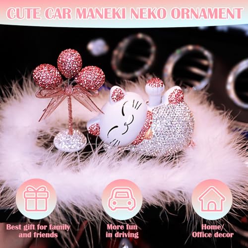 Miosugo Glückskatze Auto Dekoration,Strass-Glückskatzen-Dekoration,Glückskatze mit Strasssteine,Abnehmbare Armaturenbrett Deko Katze,Armaturenbrett Ornament,Universelle Autoinnenraum Dekoration