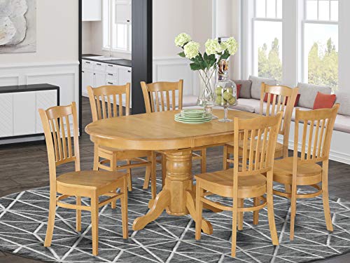 East West Furniture Dinette set 6 Fantastic wood dining chairs - A Stunning dinner table- Oak Color Wooden Seat Oak Butterfly Leaf round dining table East West Furniture Dinette set 6 Fantastic wood dining chairs - A Stunning dinner table- Oak Color Wooden Seat Oak Butterfly Leaf round dining table