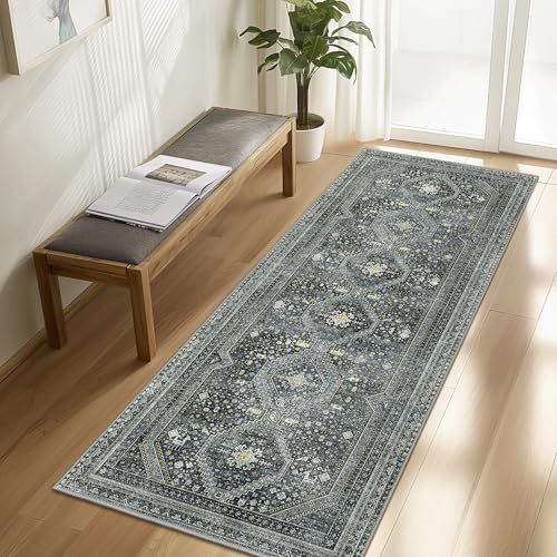 GENIMO 2x10 Non Slip Hallway Runner Rug, Machine Washable, Thin & Low Pile Lightweight for Kitchen, Laundry, Entryway, Bedroom & Living Room, Black