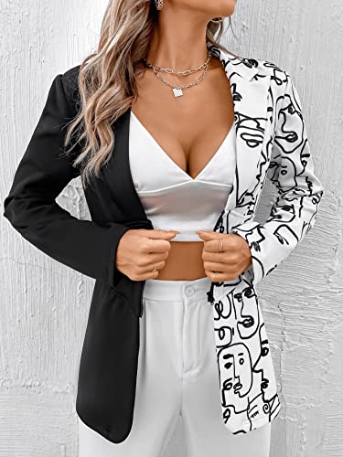 WDIRARA Women's Colorblock Figure Graphic Print Long Sleeve Zipper Elegant Blazer3