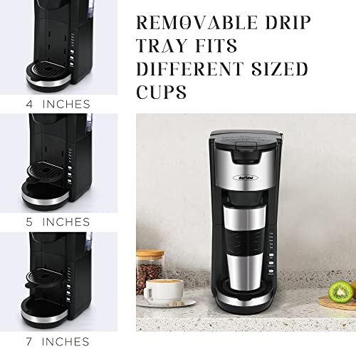 Sunvivi 2 In 1 Single Serve Coffee Maker For Single Cup Pods & Ground Coffee, One Cup Coffee Maker With 30 Oz Detachable Reservoir, 3 Levels Adjustable Drip Tray Suitable For 7" Travel Tumbler #TOP2