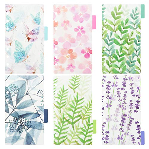 2 Set Color PVC Divider Index Page Tab Cards Translucent Insertable Index for 6-Holes Ring Binders Filofax Notebooks Travel Diary Journal Planner (A5+A6 Plant) (Style A)