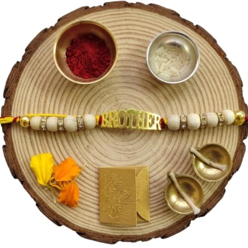 Image of Original Tulsi Rakhi for Brother | Handmade Natural Tulsi Beads Rakhi | Sacred Raksha Bandhan Rakhis for Boys | Traditional Spiritual Rakhi Gift