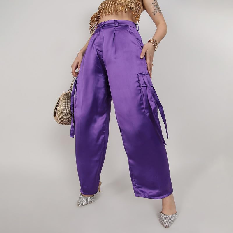 Image of PINACOLADA Women's High Rise Cargo Pants for Casual Wear | High-Rise | Cargo Pants Crafted with Comfort Fit for Everyday Wear