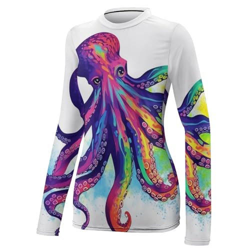 Colorful Octopus Rash Guard for Women Long Sleeve Swimsuits Sun Protection Sun Shirt Swim Shirts Hiking Tops4