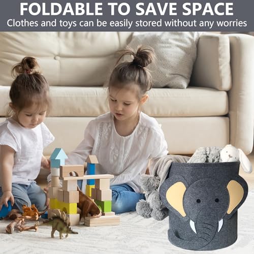 LaresDay Spielzeugaufbewahrungseimer & Wäschekorb für Kinder - 35x35 cm Niedliche Muster, Multifunktionaler Aufbewahrungskorb für Spielzeug, Kleidung, Babyzimmer, Kinderzimmer (Elefanten)