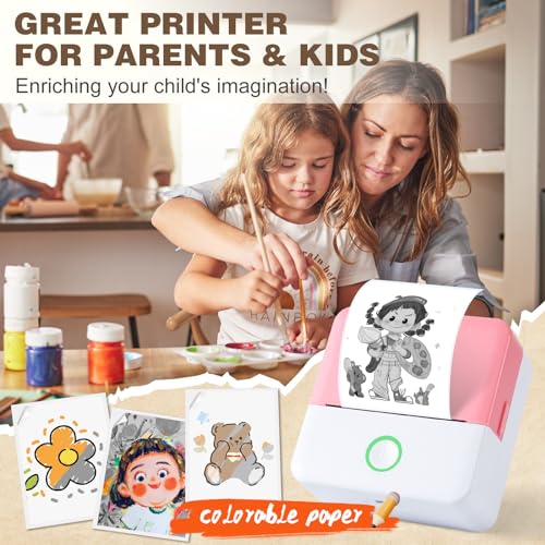 Image of cudinham Print Pods Mini Printer, Sticker Printer with 10 Rolls Thermal Printing Paper, Inkless Pocket Printpod for Phone, Impresora Portatil for Notes, DIY, Compatible with iOS & Android (Pink)