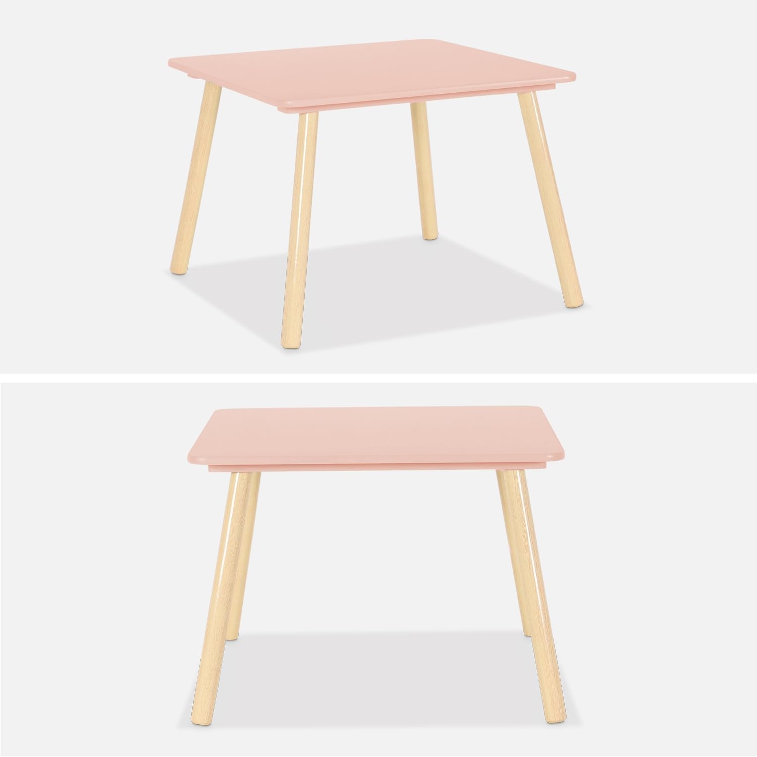 sweeek - Mesa Infantil Cuadrada con 2 sillas, Jude, Rosa, 60x60x43 cm