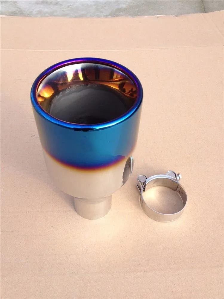 Coda Gola 1pezzo Arriva Universale In Acciaio Inox Vernice Blu Posteriore Tubo Di Scarico Rotondo Marmitta Punta Tubi Di Punta Auto Tubo Scarico(63 IN-114 OUT)