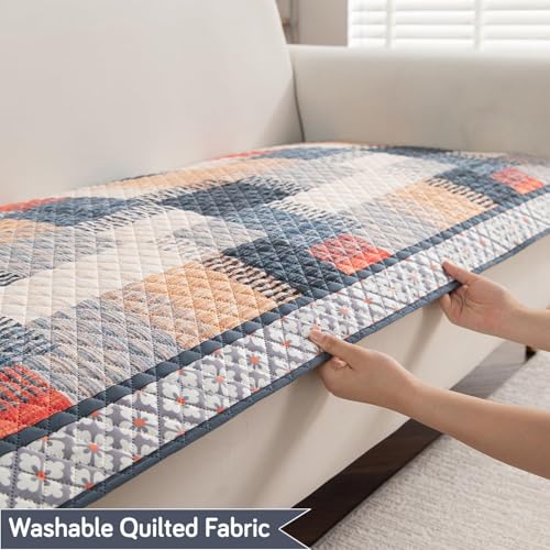 Image of HOKIPO 'LiefNest' Printed Holland Velvet Sofa Cover Mat with Foam Filling for 1 /2 /3 Seater & L-Shape Sofa. Make Your Own Sofa Cover Set, Mat Size: 60(L) cm, Urban Grid Multicolor (NEW-IN-821-D7)