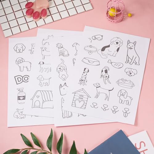 Image of Magibeads 68 Patterns Dog Water Soluble Embroidery Patterns Puppy Paw Print Cartoon Animal Pet Stick and Stitch Transfer Embroidery Paper for Hand Sewing Beginners Starter Adult