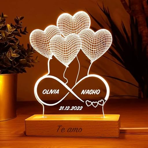 Transparent Gift Lámpara Personalizada con Nombres y Fecha Infinito Corazones. Lámparas Personalizadas con Luz LED. Regalos para Parejas. Regalos Personalizados para San Valentín. Regalos para Bodas | Ya disponible en tu tienda friki favorita! En mundofriki.es!
