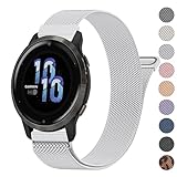 18mm Metal Bands for Garmin Venu 3S / Venu 4 41mm / Venu 2S / Vivoactive 4S / Vivomove 3S / Forerunner 265s Watch Bands, Quick Release Stainless Steel Metal Replacement Wristband Strap for Garmin Forerunner 255s/265s Bands Women Men (Sliver)