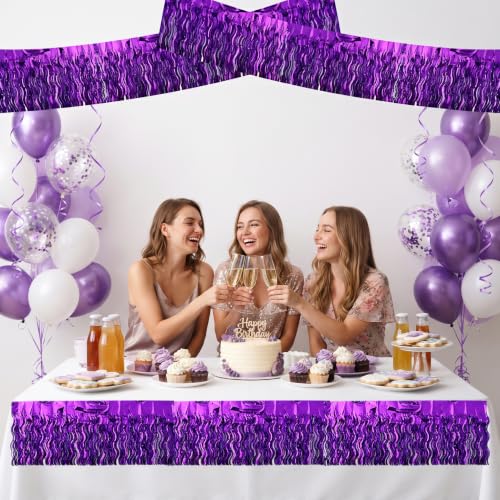 Image of BEISHIDA 3 Pack Purple Wavy Foil Fringe Garland 30ft Tinsel Wall Decor