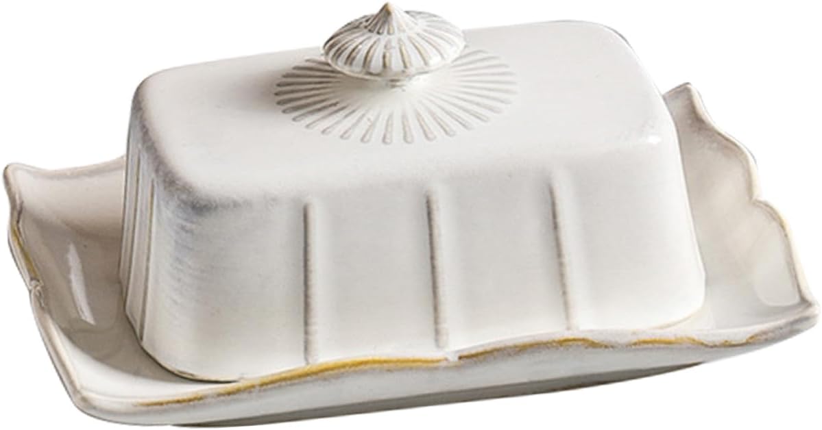 PRETYZOOM Chic Ceramic Butter Dish with Lid Rectangular Food Plate European Style Dessert Serving Tray for Restaurants and Home Use