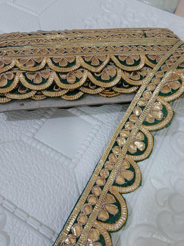 Image of Designer Golden Zari Lace Border for Ethnic Dress Blouse Saree Dupatta Lehenga Chunri Craft Decoration Sewing Embroidery Decorative Trim Roll Red and Gold (RM-LACE47-2)