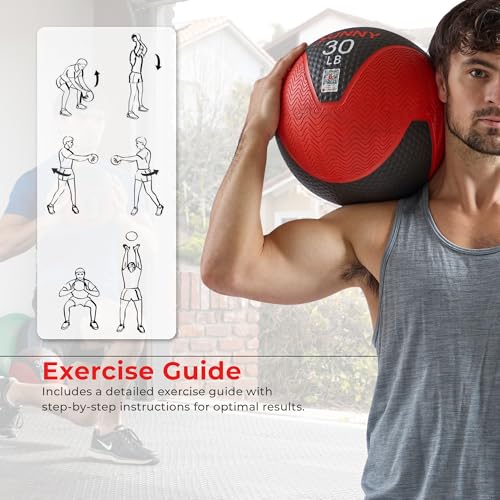 Image of Sunny Health & Fitness 10 LB Medicine Ball with Premium Dual Textured Grip | 4-30LB Weighted Rubber Medicine Ball, Bouncing Wall Ball, Slam Ball Workouts, Throws Squats Core Strength Training