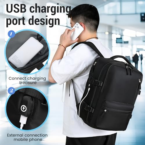 Expandable Travel Backpack Women Men, Carry On Backpack with USB Charging Port & Shoe Pouch,TSA 17.3inch Laptop Mochila Flight Approved,Nurse Bag Casual Daypack for Weekender Business Hiking,Gift3
