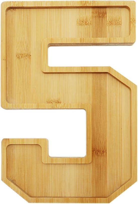 15.8'' bamboo wooden number charcuterie board box, fillable number 5 serving tray, wood charcuterie boards for fruit cheese platter vegetable food dish plates, anniversary birthday party decoration